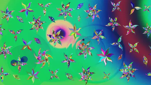 Yeşil renkli çiçekler. Raster illüstrasyonu. Küçük çiçekte sevimli çiçek deseni var..