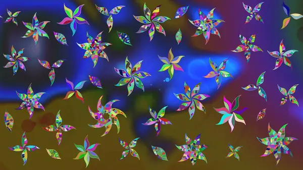 Yumuşak, mavi renkte bahar çiçekleri. Raster illüstrasyonu. Yaprak ve çiçeklerin suluboya resmi, mavi renkte çizim deseni.