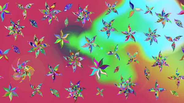 Renkli Bahar Teması eskiz kalıbı. Raster Şirin kumaş deseni. Düz Çiçek Elementleri Tasarımı. Eskiz klasiği.