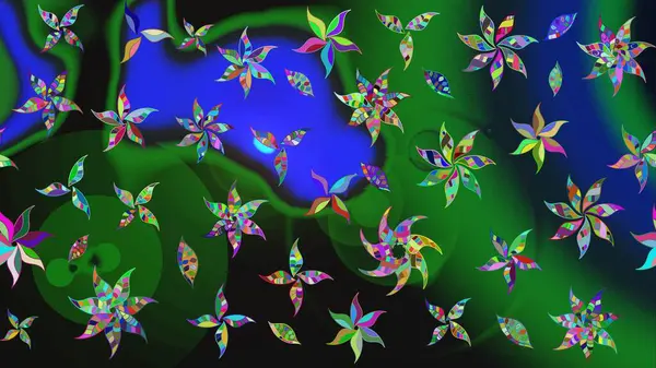 El çizimi çiçekli soyut çizim kalıbı. Yeşil renkli çiçekler. Raster illüstrasyonu.