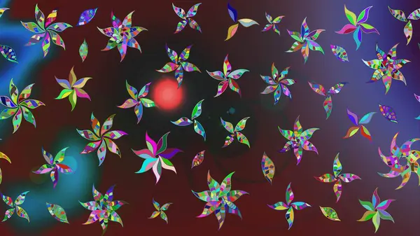 Raster illüstrasyonu. Mor renklerde. 3D çiçekler, çizim.