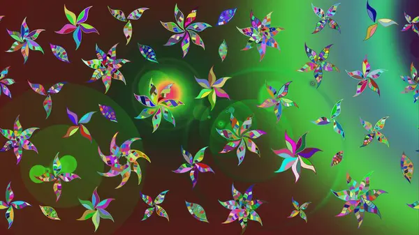 Renkli Yaz Temalı eskiz kalıbı. Yeşil renkli çiçekler. Düz Çiçek Elementleri Tasarımı. Sevimli çiçek raster deseni.