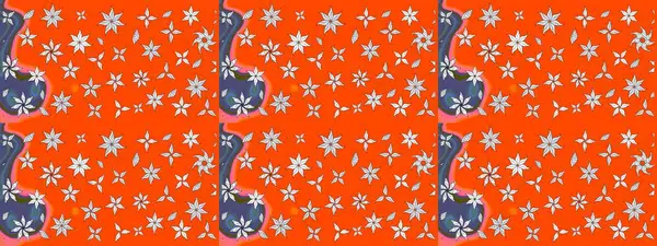 Çiçekli ipek eşarp. El çizimi çiçek unsurları olan soyut çizim raster deseni. 1950-1960 motifleri. Retro tekstil tasarım koleksiyonu. Turuncu üzerine turuncu.