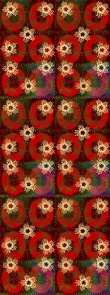 Yüzey için tekrarlanan doku, ambalaj kağıdı, kahverengi, kırmızı ve yeşil renkte kar tanesi. Kış kar taneleri, raster arka plan.