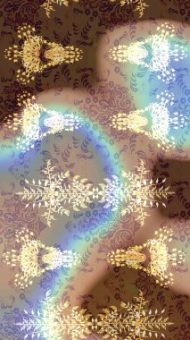 Poster ya da kapak için arka plan. Tekstil için figür. Yapraklı çizim şekli. Şirin, zarif çiçekler Raster illüstrasyonu. Davetiye ve kartpostal tasarımı için dekoratif çiçek unsurları.