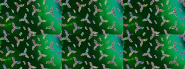 Kışın sembolü. Mavi, yeşil ve nötr renklerde suluboya kar taneleri. Güzel dekorasyon. Raster çizimi kar taneleri.