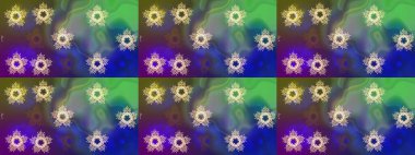 Yeşil, mavi ve mor ikon silueti. Kar taneleri kışı yeşil, mavi ve mor renklerde yalıtılmış. Raster illüstrasyonu. Yeni yıl tabelası. Noel tasarımı için. Kutlamanın sembolü.