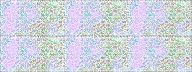 Kart, Davetiye ve Yazdırma için Şirin Kadınsı Desen. Raster Arkaplanı gri ve nötr renklerde. Renkli Kelebeklerle Bahar Arkaplanı. Güzel Kelebek Siluetleriyle Moda Dekorasyonu.