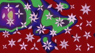 Raster illüstrasyonundaki çiçek desenli çizim. Düz Çiçek Elementleri Tasarımı. Renkli Bahar Teması eskiz kalıbı. Süslü kumaş deseni.