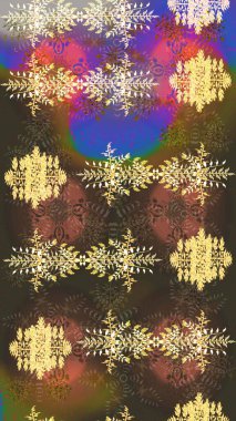 El çizimi, dövme stili karalama, kumaş tasarımı ve Raster illüstrasyonunda kartlar. Contour kahverengi, sarı ve menekşe rengi kar taneleri sanat terapisi tarzı zen çizim için..