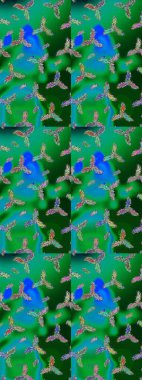 Kar Tanesi Mozaik ikonu. Düz dizayn. Yeşil, mavi ve nötr siluet kar tanesi işareti. Raster illüstrasyonu. Sembol kışı, donmuş, Noel, yeni yıl tatili. Grafiksel element dekorasyonu.