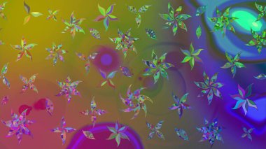 Raster deseni. Yeşil renklerde. Raster illüstrasyonu. Küçük çiçekteki sevimli çiçek deseni. Soyut çiçek çizim kalıbı arkaplanı.