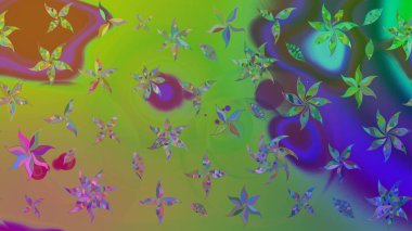 Raster illüstrasyonu. Çizim kalıbı. Renkli süs kenarı. Hint süsü. Çiçek duvar kağıdı. Yeşil renklerde.