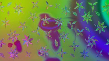 Raster düz çiçek çizim deseni. Yeşil renkli çiçekler. Tasarım hediye paketi, tebrik kartları, posterler ve afiş tasarımı.