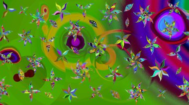 Raster illüstrasyonu. Yeşil renkli çiçekler. Çizim çiçek deseni duvar kağıdı için kullanılabilir.