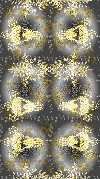 Yıldızlı ve düşen kar taneleriyle büyülü altın tatil soyut arka plan. Noel grisi, bej ve nötr. Raster illüstrasyonu.