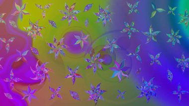 Mor renkli çiçekler. Raster Illustrasyon 'daki Çiçek Deseni' nin son moda çizimi. Renkli Yaz Temalı eskiz kalıbı. Düz Çiçek Elementleri Tasarımı.