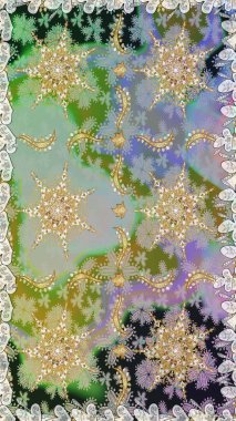 Kusursuz damaske klasik altın desen. Tekrarlayan elementlerle soyut arkaplan oluşturun. Raster illüstrasyonu. Tarafsız renklerde altın desenli altın elementler.