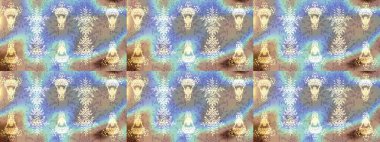 Suluboya çiçekli çiçek deseni. Raster illüstrasyonu. Tarafsız, mavi ve bej renklerinde Asyalı tekstil.