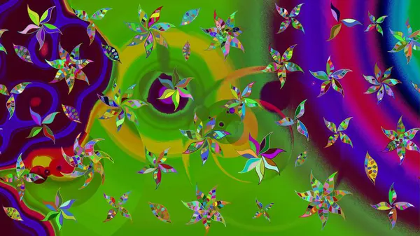 Çiçek desenli eskiz. Yeşil renkli çiçekler. Tişört baskısı için çiçek boyama rasteriName.