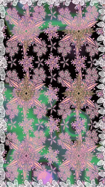 Çiçek ve yapraklı çiçek deseni. Küçük çiçekli şirin bir desen. Raster illüstrasyonu.