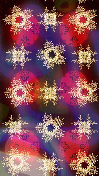 Noel ve yeni yıl moda baskıları için tatil tasarımı. Kar tanelerinin soyut arkaplanlı Noel şablonu. Kahverengi ve mor kar taneleri. Renkler. Raster illüstrasyonu.