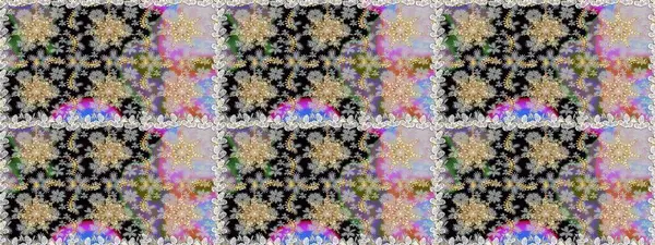 Gri renklerde, altın elementlerle kusursuz desen. Hassas altın deseni açın. Raster. Parlak dantel, stilize çiçekler, şal desenli. Kusursuz altın desenli bukleler. Doğu tarzı arabesk.