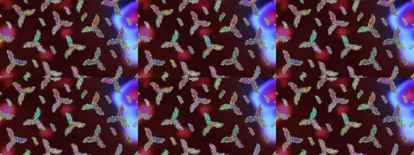 Noel ve yeni yıl moda baskıları için tatil tasarımı. Kahverengi, mavi ve mor kar taneleri. Kar tanelerinin soyut arkaplanlı Noel şablonu. Raster illüstrasyonu.