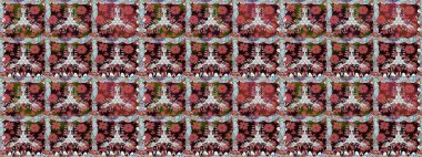 Kahverengi renkli Asya tekstili. Çiçeklerle suluboya desenli çiçek deseni. Raster illüstrasyonu.