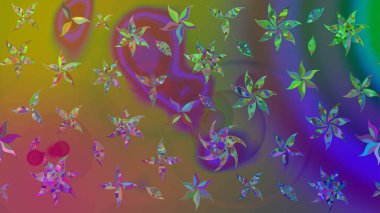 Çiçek desenli eskiz, darbeler, sıçramalar, yaz çiçekleri. Raster illüstrasyonu. Kahverengi renkte çiçekler.