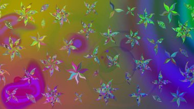 Tekstil için suluboya eskiz deseni. El çizimi çiçek çizimi deseni (fayans). Şirin çiçekli, desenli, yeşil renkli çizim deseni.