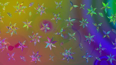 Raster Floral Illustration, Asyalı tekstil. Yeşil renkli etnik çiçeklerle zarif eskiz deseni.