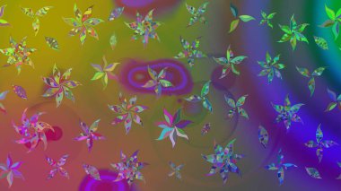 Asya tekstil tarzında. Raster illüstrasyonu. Renkli Bahar Teması eskiz kalıbı. Düz Çiçek Elementleri Tasarımı. Yeşil renkli çiçekler. Çiçek desenini çiz.