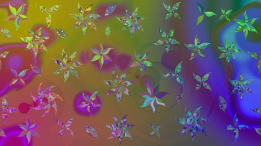 Raster Modaya uygun kumaş deseni. Yeşil renkli şirin çiçek deseni. Renkli Bahar Teması eskiz kalıbı. Düz Çiçek Elementleri Tasarımı.