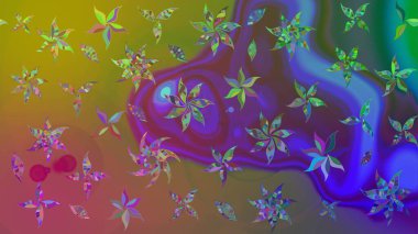 Yeşil renkli çiçekler. Raster illüstrasyonundaki çiçek desenli çizim. Renkli Bahar Teması eskiz kalıbı. Düz Çiçek Elementleri Tasarımı.