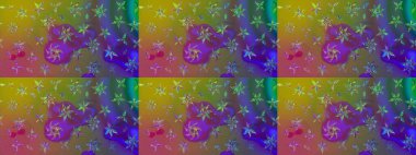 Renkli grunge soyut arkaplanı koloyeşil çiçeklerle süslüyor. Nakış desenli çiçek deseni. İzler, kumaş, duvar kağıtları, tekstil için raster dokusu.