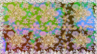 Altın elementlerle nötr renklerde altın desen. Raster altın tekstil baskısı. İslam tasarımı. Çiçek kiremitleri. Kusursuz desenli oryantal süs.