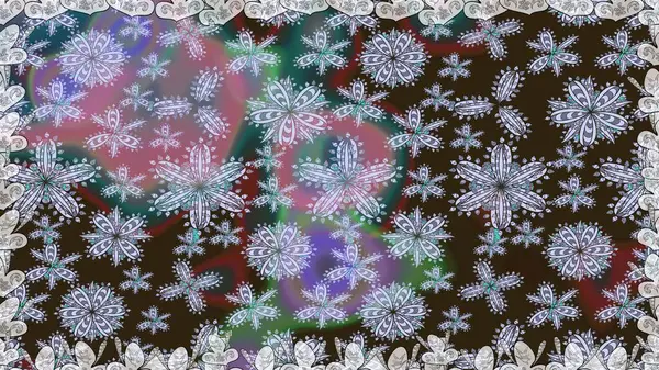 Raster illüstrasyonu. Raster illüstrasyonu. Robot resim stilinde nötr renkler. El yapımı çiçek ve bitki koleksiyonu. Sevimli karalama çiçekleriyle kusursuz çiçek deseni..