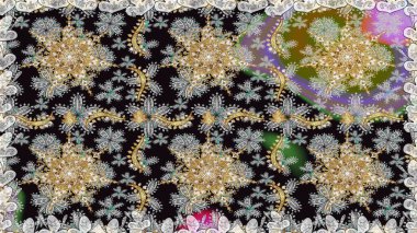 Raster oryantal süs. Gri renkli ve altın elementli altın desenli. Kusursuz altın desen.