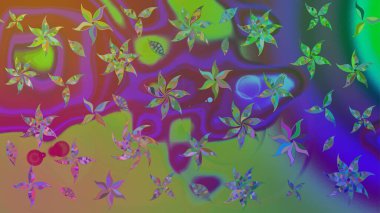 Raster deseni. Yumuşak, yeşil renkli yaz çiçekleri. Raster illüstrasyonu. Küçük çiçekte sevimli çiçek deseni var..