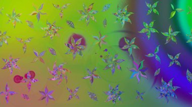 Yeşil renkli çiçekler. Çiçekli karalama şeklinde Raster çiçek deseni. Nazik, sevimli çiçek arkaplanı..