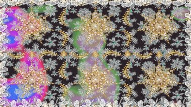 Gri renklerde altın ve altın elementler. Kusursuz damaske klasik altın desen. Raster illüstrasyonu. Tekrarlayan ögelerle soyut arkaplan Raster.