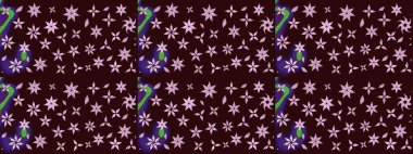 Kahverengi renkli çiçekler. Hediye ambalaj kağıdı, tebrik kartları, posterler ve pankart tasarımı. Raster düz çiçek çizim deseni.