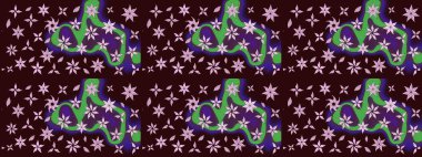 Çiçek desenli çizim. Asya tekstil tarzında. Raster illüstrasyonu. Kahverengi renkli çiçekler. Raster illüstrasyonu.