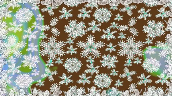 El çizimi Raster çizimi. Duvar kağıdı, web sitesi arka planı, ambalaj kağıdı, davetiye, broşür, afiş veya web sitesi için kusursuz çiçek deseni kullanılabilir. Parlak elementlerin.