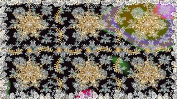 Raster oryantal süs. Gri renkli ve altın elementli altın desenli. Kusursuz altın desen.