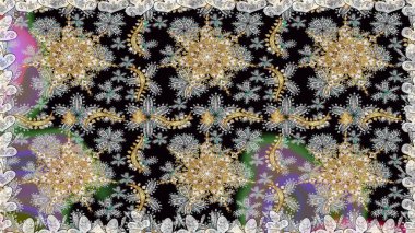 Raster altın pürüzsüz desen. Doğu tarzı arabesk tarzında altın elementler. Kusursuz altın desenli bukleler. Gri renklerde kusursuz desen.