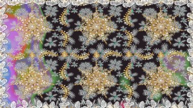 Noel, kar tanesi, yeni yıl 2019. Gri renklerde, altın elementlerle kusursuz klasik desen.