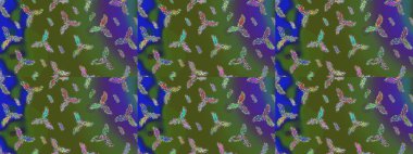 Yeşil, mavi ve mor renkler. Kar tanelerinin soyut arkaplanlı Noel şablonu. Raster illüstrasyonu. Noel ve Yeni Yıl moda baskıları için tatil tasarımı.