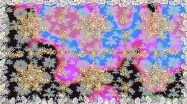 Raster geometrik arka plan. Senin tasarımın için, duvar kağıdı. Altın rengi, kusursuz çizim. Gri renklerde, altın çiçekli altın desenler..